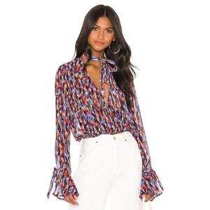 House of Harlow Joli Tie Cuff Blouse Blue Multi Size S